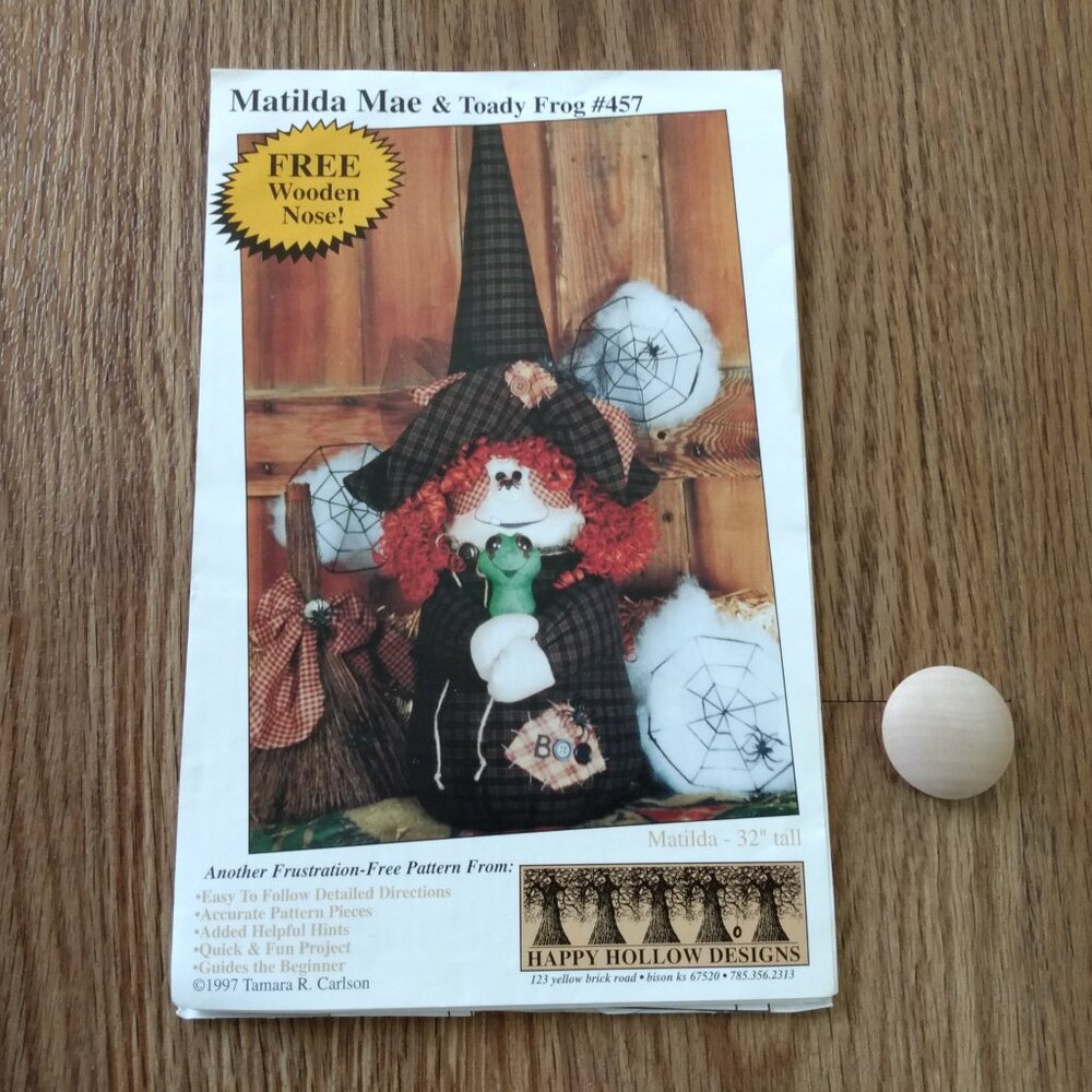 Stuffed Witch Doll Matilda Mae & Toady Frog Sewing Pattern Vintage 90s Kitsch